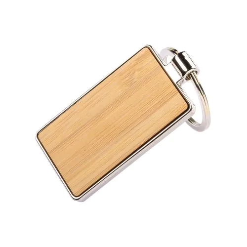 Porte-clés rectangulaire en métal avec façade en bambou Porte-clés rectangulaire en métal avec façade en bambou