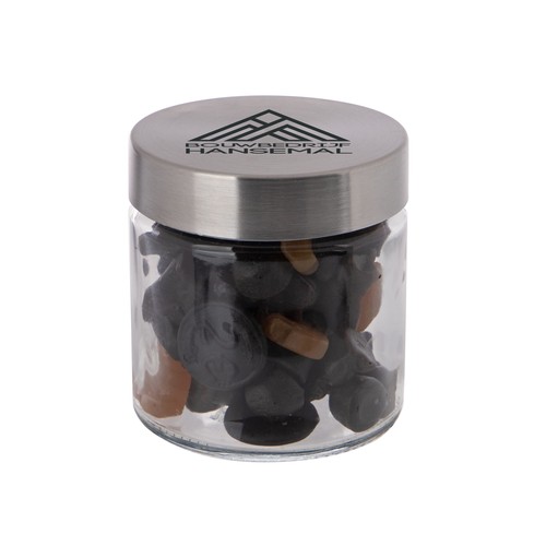 Bocal en verre de 0,35 litre, rempli de bonbons