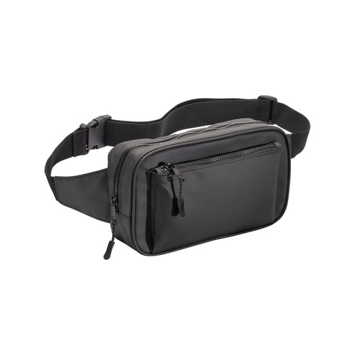 Water resistant polyester waistbag. Front pocket with zipper and adjustable belt Water resistant polyester waistbag. Front pocket with zipper and adjustable belt