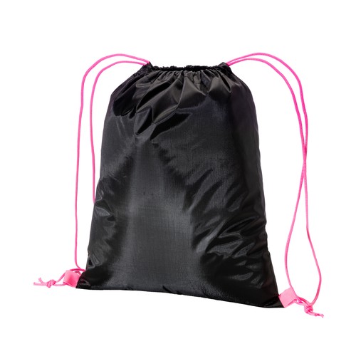 210T black polyester backpack with choke closure and colored cords
