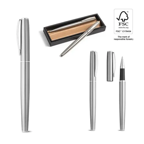 ELLA. Roller and ballpoint pen set with stainless steel body (53% rSS) with clip ELLA. Roller and ballpoint pen set with stainless steel body (53% rSS) with clip