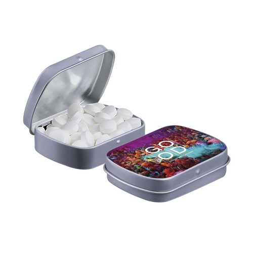 Mini scharnierblikje gevuld met pepermunt Mini scharnierblikje gevuld met pepermunt