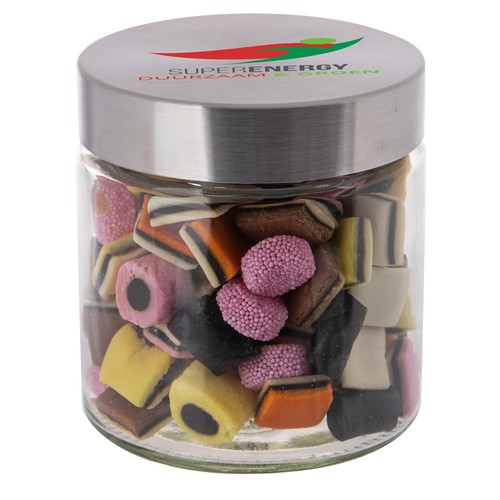 Bocal en verre de 0,9 litre, rempli de bonbons