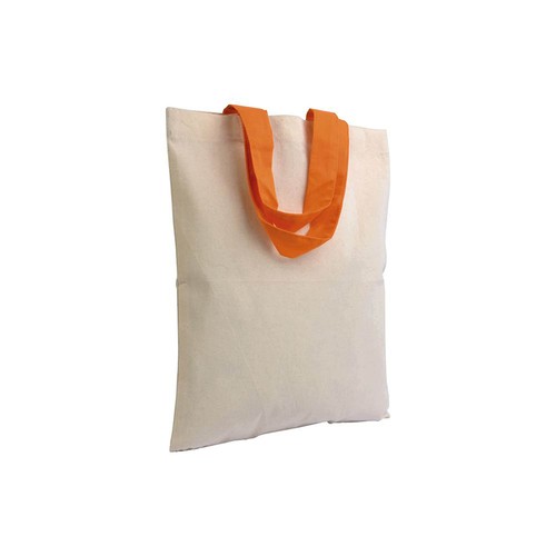 Mini sac à provisions en coton naturel recyclé de 140 g/m2 avec poignées colorées