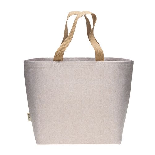 Recycled cotton bag 340 g/m2 with melange effect. Long colored handles and gusset Recycled cotton bag 340 g/m2 with melange effect. Long colored handles and gusset