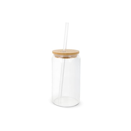 Glass with bamboo lid & straw 450 ml Glass with bamboo lid & straw 450 ml