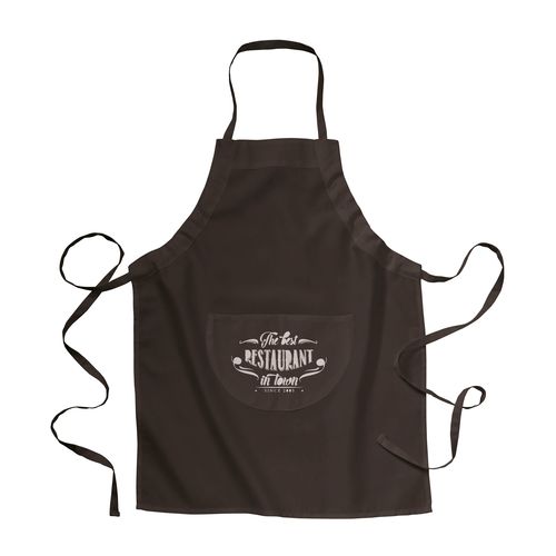 30% cotton/70% polyester (160 g/m2) long cooking apron with front pocket and adjustable ti