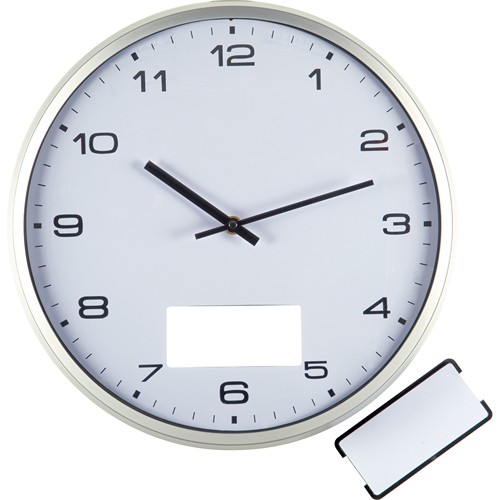 Wall clock with silver frame and click system Wall clock with silver frame and click system