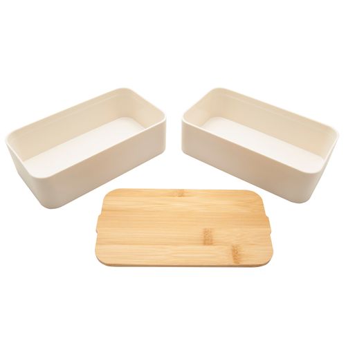 Bento 'Mihara', blanc, avec couvercle en bambou Bento 'Mihara', blanc, avec couvercle en bambou