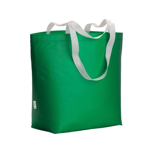 Bolsa de RPET laminado con fuelle a la base (PET reciclado) - asas largas de poliéster Bolsa de RPET laminado con fuelle a la base (PET reciclado) - asas largas de poliéster