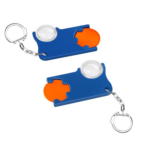 Chiphouder met winkelwagenmuntje 1€ en loep