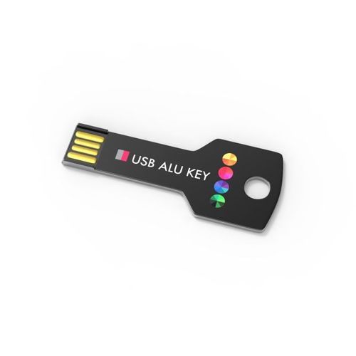 USB Stick Alu Key (Zwart, 64GB 2.0, Bedrukking in full colour voorzijde)