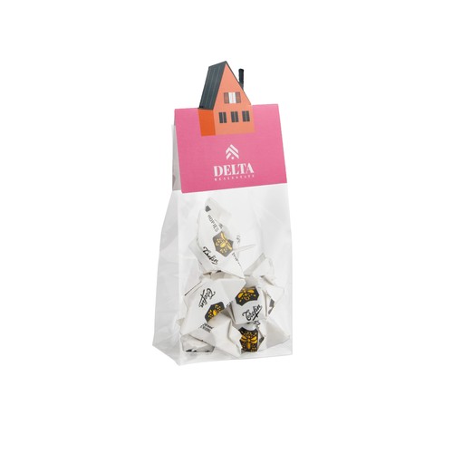 Block bag with header card in your own shape and 50 grams of candy