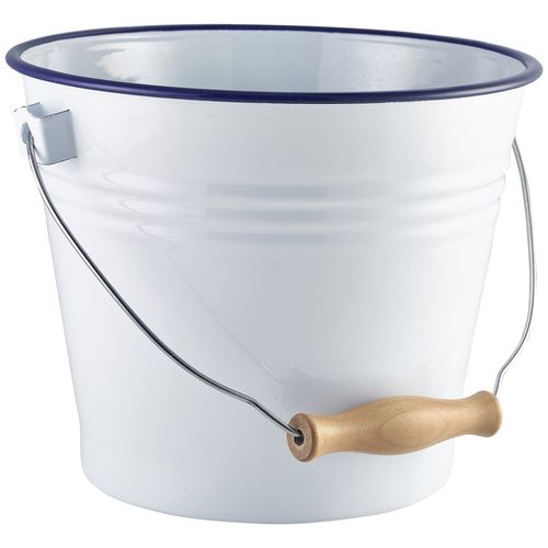 Seau en émail blanc avec bord bleu (5,2 litres) Seau en émail blanc avec bord bleu (5,2 litres)