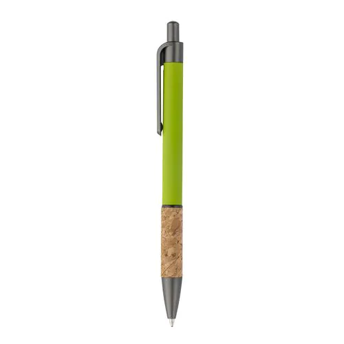 Aluminum pen with cork handle, burnished clip, top and tip Aluminum pen with cork handle, burnished clip, top and tip