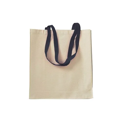 220 g/m2 natural cotton shopping bag with coloured long handles and gusset