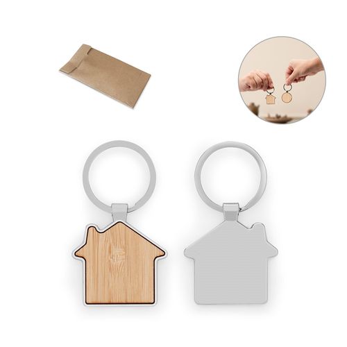 GASTON HOUSE. House-shaped iron keychain in zinc and bamboo GASTON HOUSE. House-shaped iron keychain in zinc and bamboo