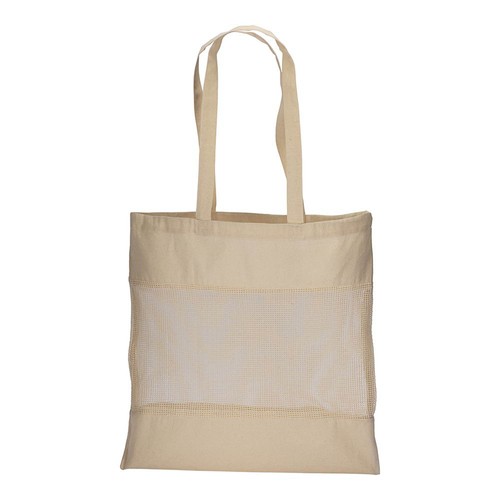 135 g/ m2 natural cotton shopping bag with net on the central part, long handles 135 g/ m2 natural cotton shopping bag with net on the central part, long handles