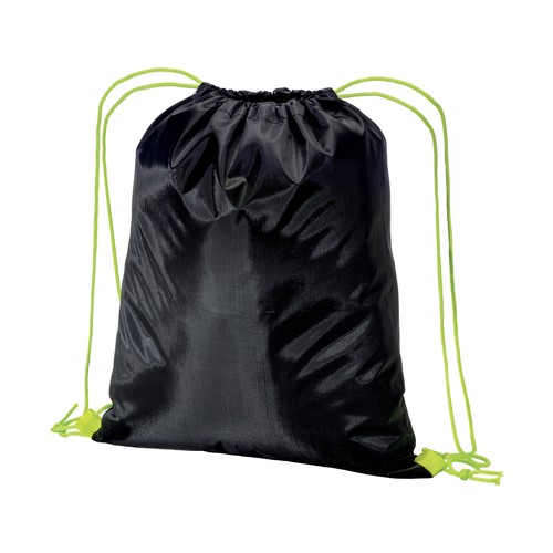210T black polyester backpack with choke closure and colored cords 210T black polyester backpack with choke closure and colored cords