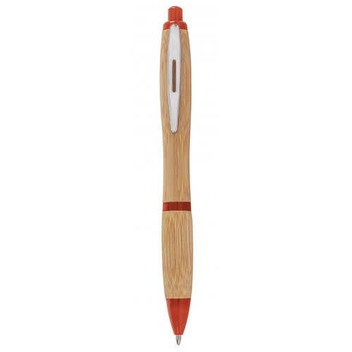 STYLO Á BILLE EN BAMBOO PIÈCES EN ROUGE