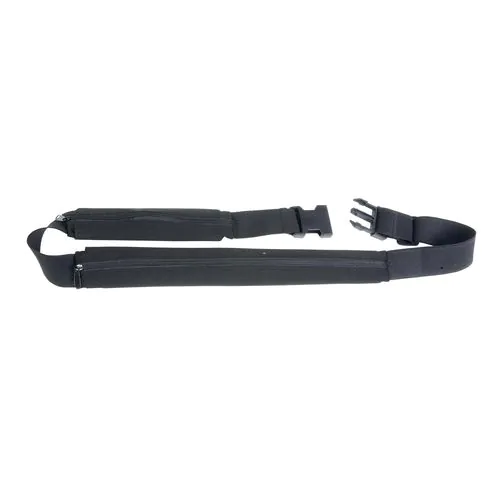 Slim, spandex 2-pocket waist bag with adjustable waist strap and clip closure
