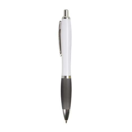 Penna a scatto in plastica ABS, con fusto bianco, impugnatura colorata gommata Penna a scatto in plastica ABS, con fusto bianco, impugnatura colorata gommata