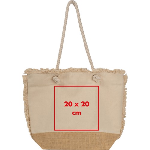 Bolsa de playa Oeko-Tex ® natural con fondo de yute y cordón