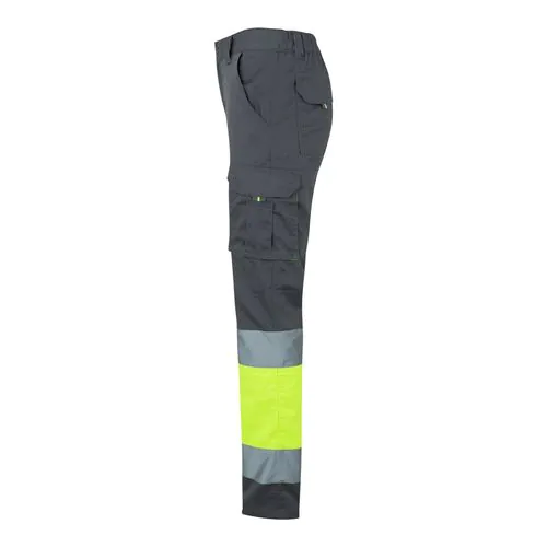 VL ZEUS. Pantaloni elasticizzati bicolore con diverse tasche (240g/m²), in cotone (46%), EME (38%) e poliestere (16%)