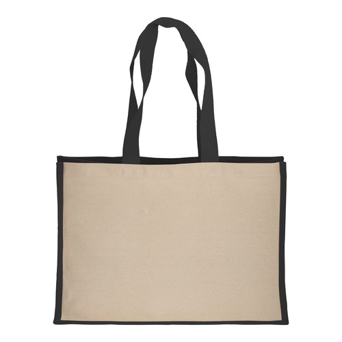 280 g/m2 cotton shopping bag with jute details, long handles and gusset 280 g/m2 cotton shopping bag with jute details, long handles and gusset