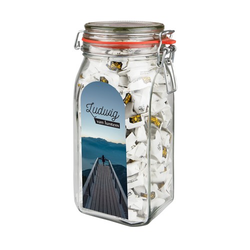Big glass jar 1,5 liter, filled with candy
