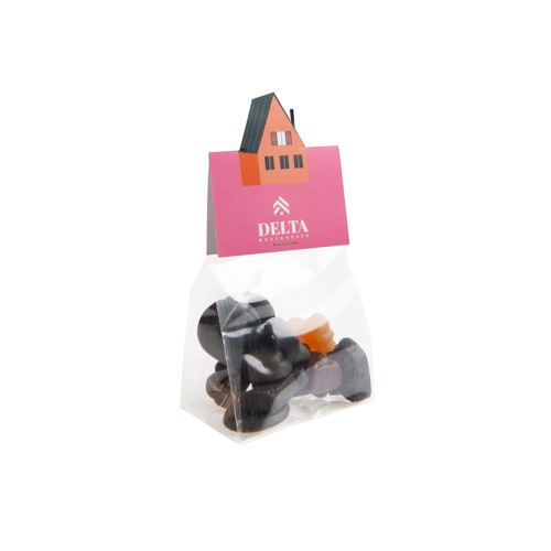 Block bag with header card in your own shape and 50 grams of candy