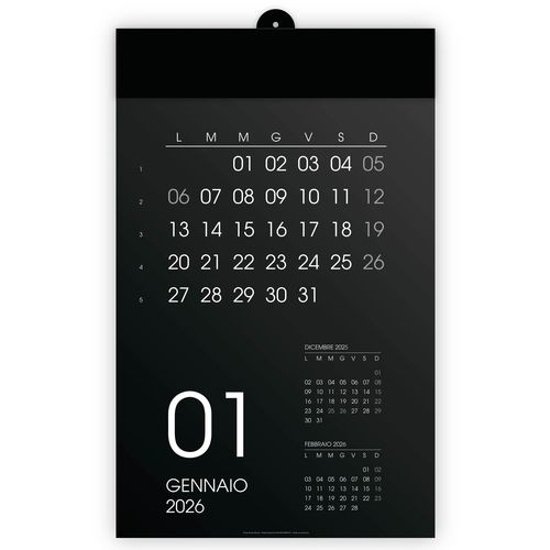 2026 Monthly Wall Calendar, 12 months, on black cardboard, heat-sealed
