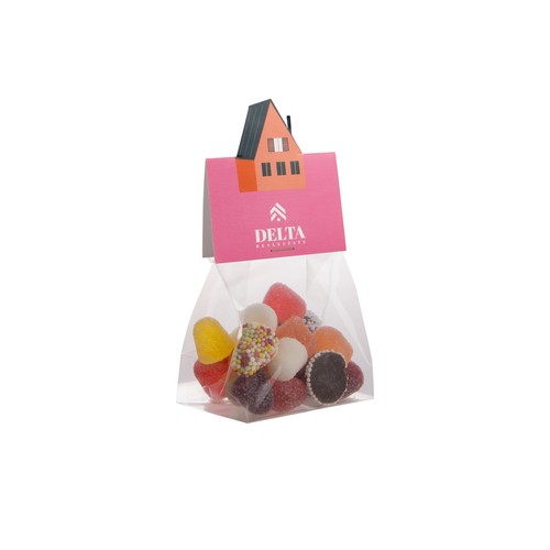 Block bag with header card in your own shape and 50 grams of candy Block bag with header card in your own shape and 50 grams of candy