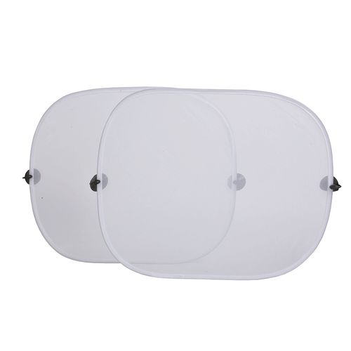 Pair of foldable, 4-sucker, anti-glare car window sun shades with PVC case