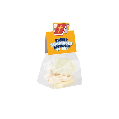 Block bag with header card in your own shape and 50 grams of candy Block bag with header card in your own shape and 50 grams of candy