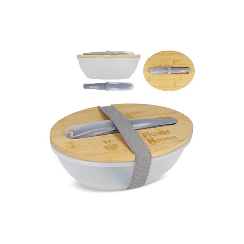 Lunchbox with bamboo lid and cutler Lunchbox with bamboo lid and cutler