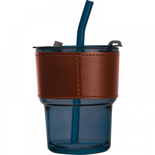 Coloured drinking glass with glass straw