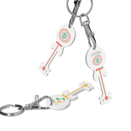 PORTE-CEL MOUSQUETON AVEC JETON FORME GUITARE PORTE-CEL MOUSQUETON AVEC JETON FORME GUITARE