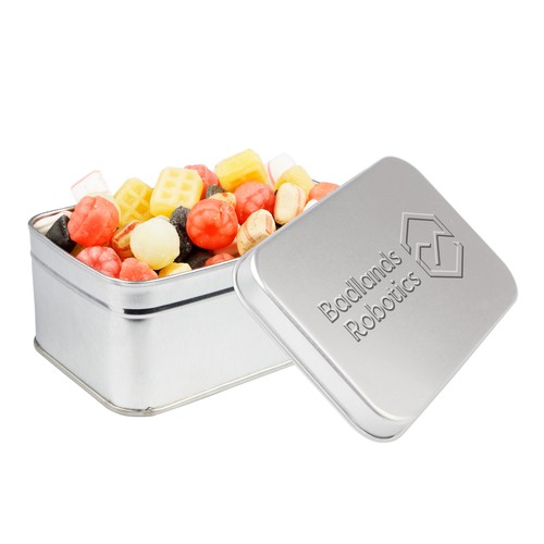 Square tin with embossing