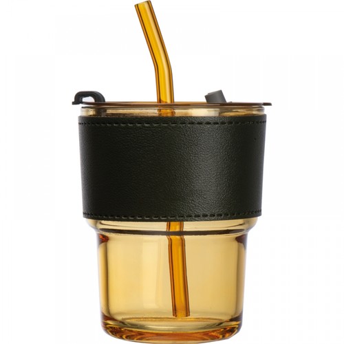 Coloured drinking glass with glass straw 400 ml