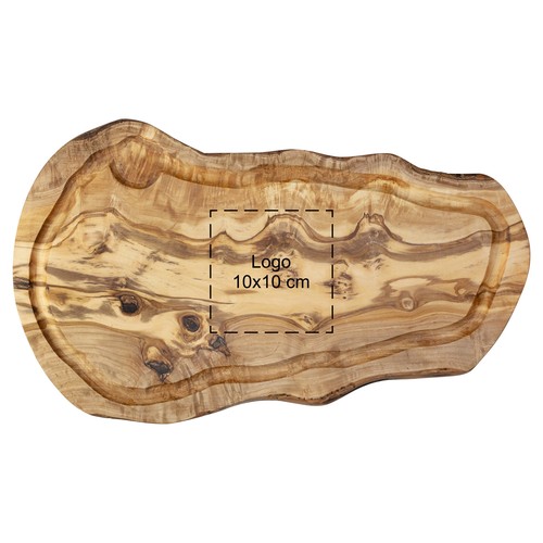 Tabla ovalada de madera de olivo con canaleta aprox. 45x20 cm