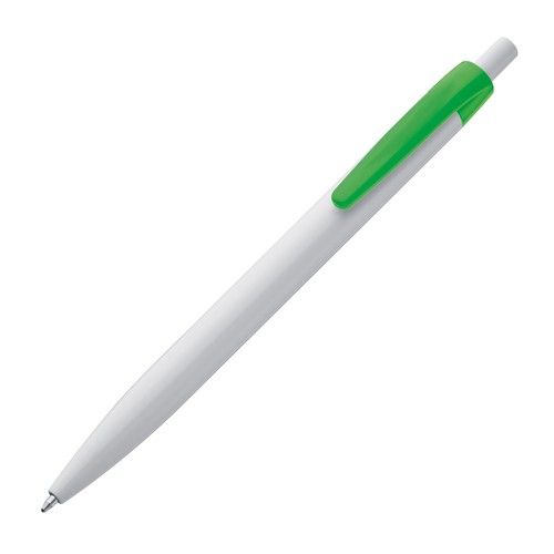 White plastic ball pen with coloured clip White plastic ball pen with coloured clip