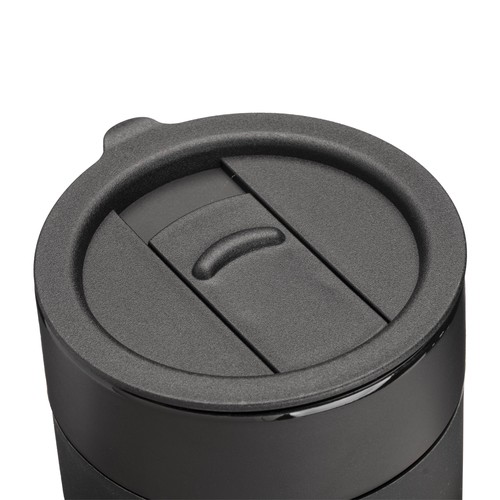 300 ml silicone-coated ceramic mug. Removable PP cap with sliding opening 300 ml silicone-coated ceramic mug. Removable PP cap with sliding opening