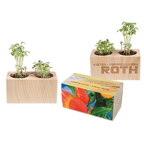 Pot bois 2 compartiments avec graines - Piment Pot bois 2 compartiments avec graines - Piment