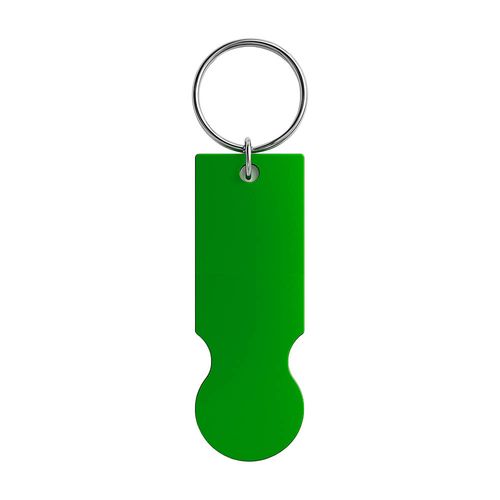 Recycled aluminium keyring with shopping trolley token