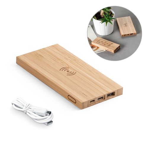 FITCH. Power bank da 5'000 mAh con caricatore wireless da 5W in bambù