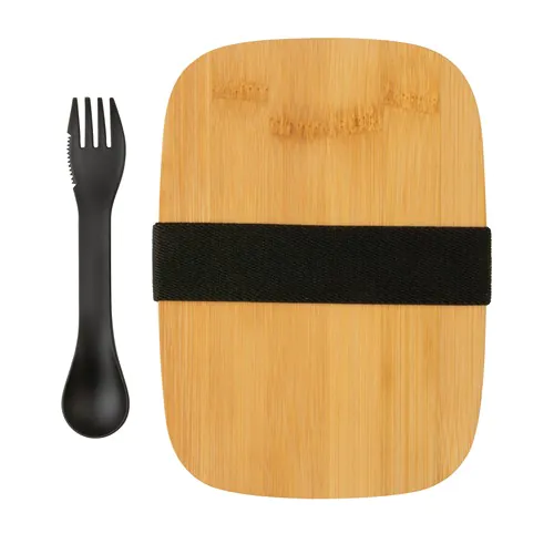 Roestvrijstalen lunchbox met bamboe deksel en spork Roestvrijstalen lunchbox met bamboe deksel en spork