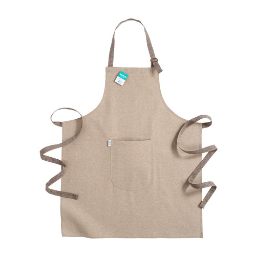 Tablier long en coton recyclé 190g/m2, avec poche frontale e laçage arrière de 110 cm. Tablier long en coton recyclé 190g/m2, avec poche frontale e laçage arrière de 110 cm.