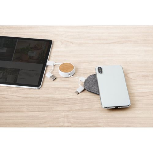RUBINS. Câble USB rétractable 6 en 1 en ABS recyclé (100 % rABS) et bambou RUBINS. Câble USB rétractable 6 en 1 en ABS recyclé (100 % rABS) et bambou