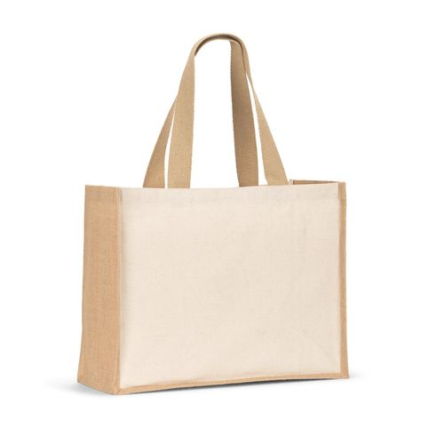 HELSINQUE. Canvas tas (320g/m²), met bodem en zijkanten van gelamineerd jute (350g/m²) in natuurlijke tinten